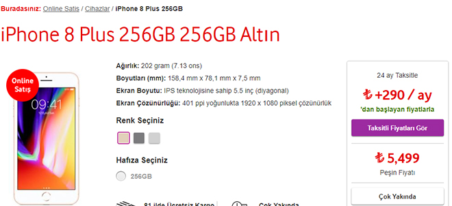 vodafone iphone 8 plus 256 gbfiyatı