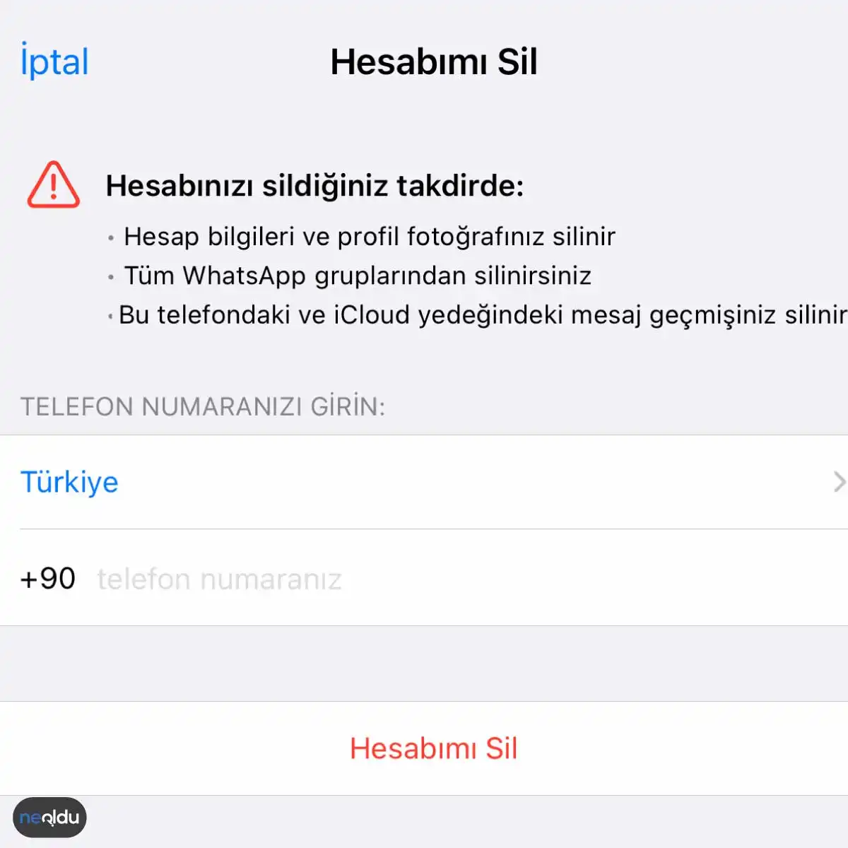 WhatsApp Hesabı Silme İşlemi 